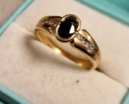 9ct Gold, Sapphire & Diamond Dress Ring, 3.4g & size P+0.5