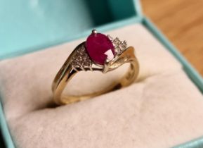 9ct Gold, Diamond & Ruby Dress Ring, size M+0.5 & 2.55g