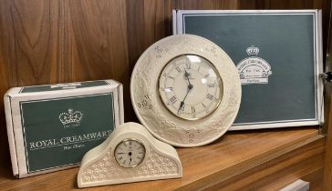 Boxed Royal Creamware Clocks. Wall Clock 30cm And Daisy Mantle Clock 20cm