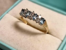 9ct Gold, Diamond & Blue Topaz Half Eternity Ring, size N+0.5