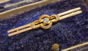 9ct Gold & Aquamarine Cased Antique Pin Brooch, 1.5g