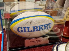 Rugby Union 1997 England Fully Signed Ball + AH Daniels Australian Player Signed Card - Sportin Memo