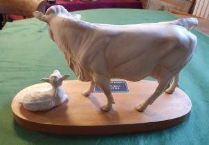 Beswick Connoisseur Charolais Cow & Calf Figure - 32x23cm