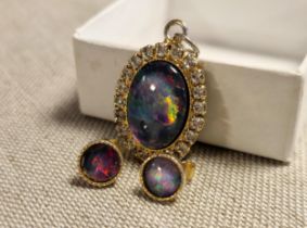 Opal (Synthetic) Pair - Pendant and Earrings set