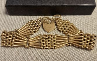 9ct Gold Gate Padlock Bracelet - Rolex Logo Style, 19.7 g