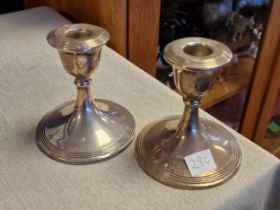 Silver Pair of 1920's Hallmarked Chester Candlesticks - 506g combined