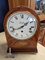 Comitti of London Inlaid Wood Mantel Clock w/a Franz Hermle German movement - 28cm high
