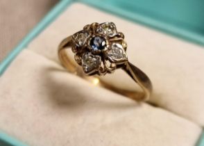 9ct Gold, Sapphire & Diamond Dress Ring, size P & 2.1g