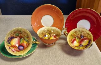 Aynsley Harlequin Trio of Fruits Painted Tea Sets, all signed by Doris Jones