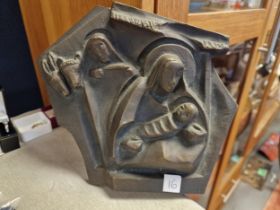 Bronze Religious Nativity Plaque, marked JR '81 - Religious or Church Interest