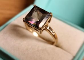 9ct Gold, Diamond & Mystic Topaz Dress Ring, 3.1g