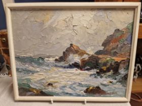 Harry Edmunds Crute (1888-1975) Oil on Board of Seascape Coastal Scene - 31x25cm