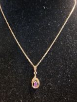 9ct Gold and Amethyst Pendant Chain Necklace, 2.1g