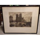 Leonard Squirrell (1893-1979) Charcoal Etching of Notre Dame in Paris - 66x52cm