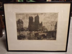 Leonard Squirrell (1893-1979) Charcoal Etching of Notre Dame in Paris - 66x52cm