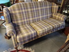 Tartan Upholstered Large Three Seater Sofa - VGC