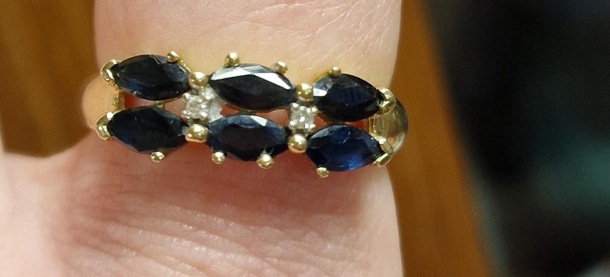 9ct Gold, Sapphire & Diamond Double Row Half Eternity Ring, size T & 3g - Image 2 of 3