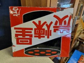 Japanese Enamel Advertising Sign for Hoshi Rentan Chariot Fuel