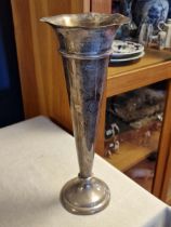 Silver London Hallmarked William Comyns Large Fluted Vase - 35.5cm high & 1.4kg - partially filled &