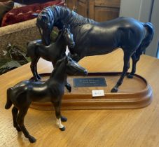 Beswick Black Beauty On Plinth With Additional Foal Connisseur Model 20.5cm x 28cm