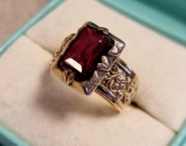 9ct Rose Gold Synthetic Garnet Signet Ring, Size L+0.5, 4.5 grams