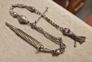 Silver Pocketwatch Fob Chain T-Bar etc - 19.5g