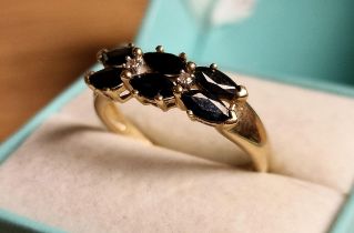 9ct Gold, Sapphire & Diamond Double Row Half Eternity Ring, size T & 3g
