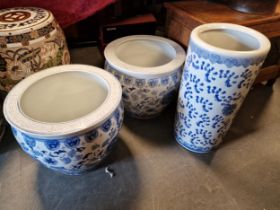 Chinese Blue & White Planter and Stick Stand Set
