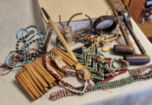 African Box of Early Jewellery and Pipes