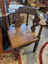Antique Carved Oak Corner Chair - 80cm high