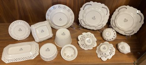 Selection Of Royal Creamware Plates, Dishes, Baskets And Lidded Box Including 2 Yorkshire Rose Plate