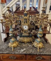 Franz Hermle Classical Clock + Garniture Brass Candlestick Set