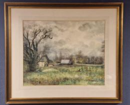 Cecil J or 'CJ' Thornton Original Watercolour of a Countryside Farmhouse Scene - 76x88cm inc frame
