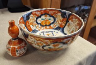 Chinese Imari Bowl + a Japanese Satsuma Miniature Vase