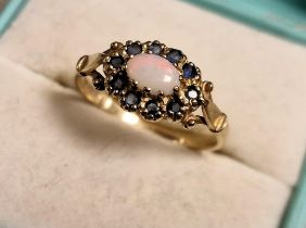 9ct Gold, Opal & Sapphire Dress Ring, size J+0.5