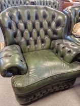 Chesterfield Green Leather Armchair - 86x92x100cm