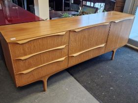 Teak Mid-Century Sideboard - Good Condition, 198cm by 44.5cm deep by 76cm high