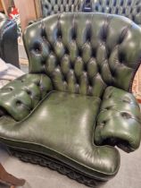 Chesterfield Green Leather Armchair - 86x92x100cm