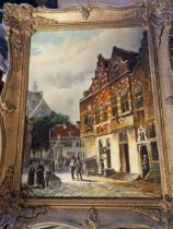 Daniel Szebberenyi (Hungary 1949-) Classical Eastern European Street Scene Oil