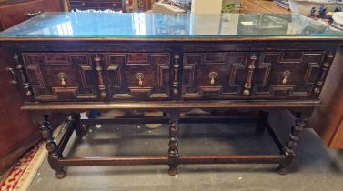 Antique Late Victorian Glass Topped Sideboard