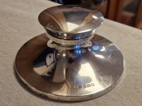 Silver Antique Inkwell - Birmingham Hallmark 147g - 10cm diameter by 5cm high