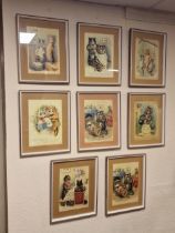 Group of Eight Louis Wain Framed Cat Prints