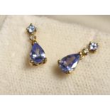 9ct Gold & Tanzanite Pair of Lovely Drop Earrings