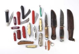Group of hunting, pocket knives and multi-tools