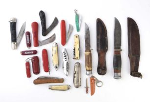 Group of hunting, pocket knives and multi-tools