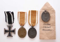 Germany - WW1 1914 Iron Cross and three West Wall medals.