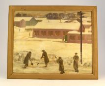 English School (20th century) WW2 soldiers shoveling snow outside barracks