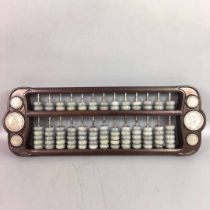 Mahogany inlaid silver dollar, inlaid jade abacus