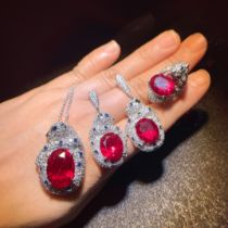 Ruby and diamond jewelry three-piece set