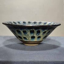 Jian kiln oil drop feather glaze bamboo hat bowl
